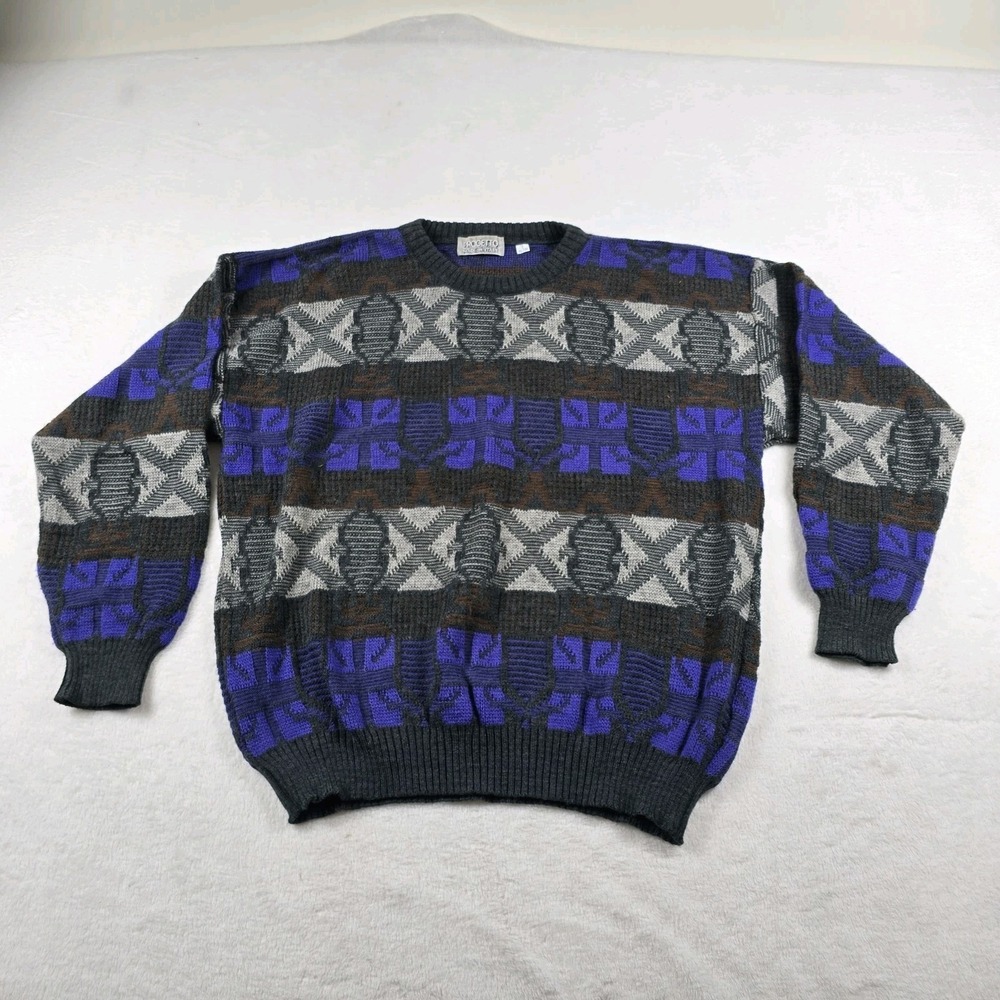 Progetto Italian Grandpa Sweater Mens XL 54 Colorblock Wool Pullover Italy